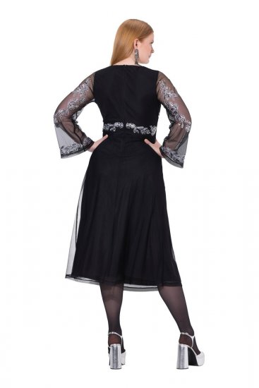 Ulla Popken 845366 Vestido de noche con cuello de pico Negro - Vestidos de noche - Vestidos de fiesta de gran talla