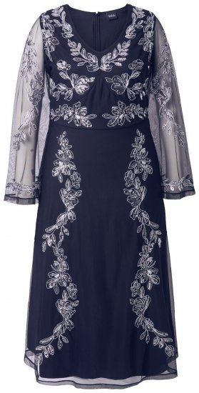 Ulla Popken 845366 Vestido de lentejuelas de flores Azul marino - Vestidos de noche - Vestidos de fiesta de gran talla