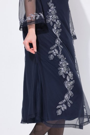 Ulla Popken 845366 Vestido de lentejuelas de flores Azul marino - Vestidos de noche - Vestidos de fiesta de gran talla