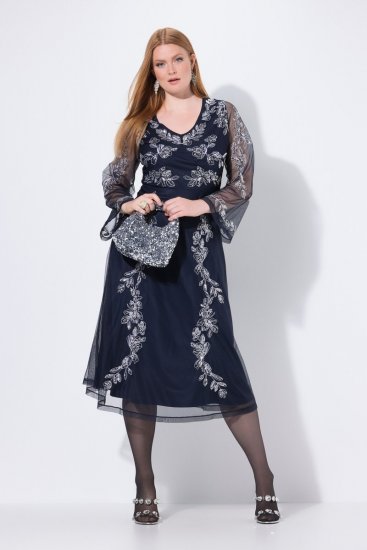 Ulla Popken 845366 Vestido de lentejuelas de flores Azul marino - Vestidos de noche - Vestidos de fiesta de gran talla