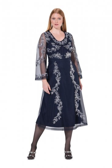 Ulla Popken 845366 Vestido de lentejuelas de flores Azul marino - Vestidos de noche - Vestidos de fiesta de gran talla