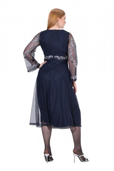 Ulla Popken 845366 Vestido de lentejuelas de flores Azul marino - Vestidos de noche - Vestidos de fiesta de gran talla