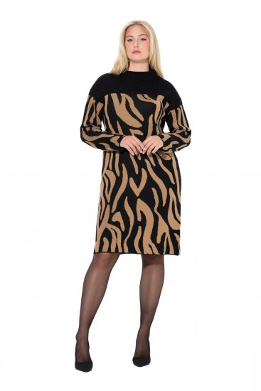 Ulla Popken 845378 Vestido de punto con estampado animal Beige - Vestidos de noche - Vestidos de fiesta de gran talla