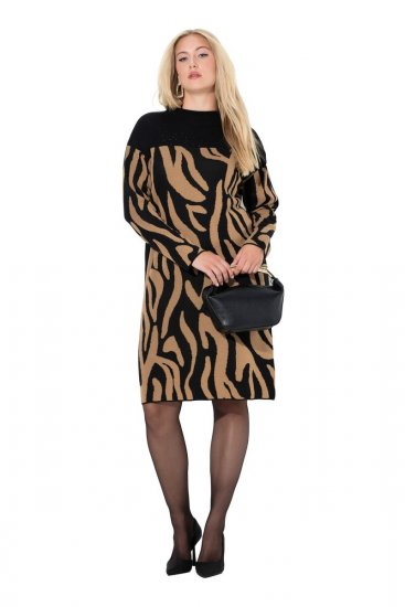 Ulla Popken 845378 Vestido de punto con estampado animal Beige - Vestidos de noche - Vestidos de fiesta de gran talla