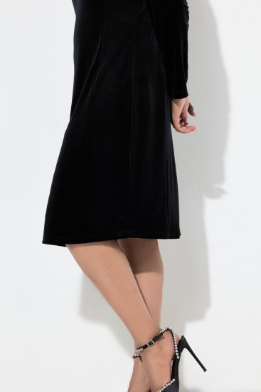 Ulla Popken 845573 Vestido de terciopelo de manga larga Negro - Vestidos de noche - Vestidos de fiesta de gran talla