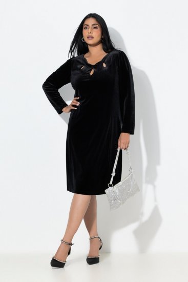 Ulla Popken 845573 Vestido de terciopelo de manga larga Negro - Vestidos de noche - Vestidos de fiesta de gran talla