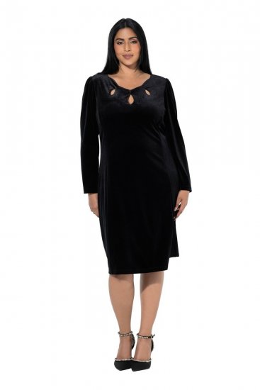 Ulla Popken 845573 Vestido de terciopelo de manga larga Negro - Vestidos de noche - Vestidos de fiesta de gran talla