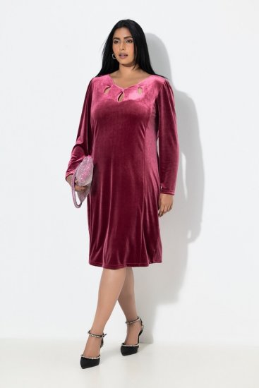 Ulla Popken 845573 Vestido de terciopelo de manga larga Burdeos - Vestidos de noche - Vestidos de fiesta de gran talla