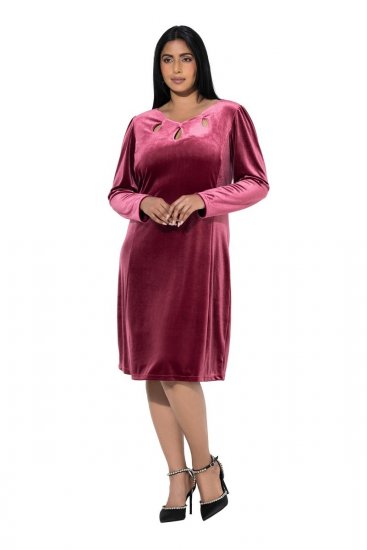 Ulla Popken 845573 Vestido de terciopelo de manga larga Burdeos - Vestidos de noche - Vestidos de fiesta de gran talla