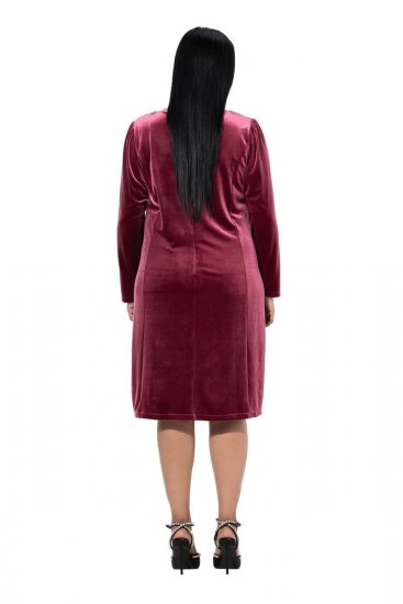 Ulla Popken 845573 Vestido de terciopelo de manga larga Burdeos - Vestidos de noche - Vestidos de fiesta de gran talla