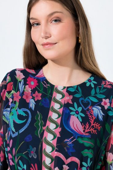 Ulla Popken 845649 Vestido de gasa de flores Azul marino - Vestidos midi - Vestidos midi de talla grande