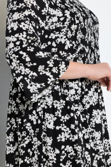 Ulla Popken 845825 Vestido midi de flores con manga 3/4 Negro - Vestidos midi - Vestidos midi de talla grande