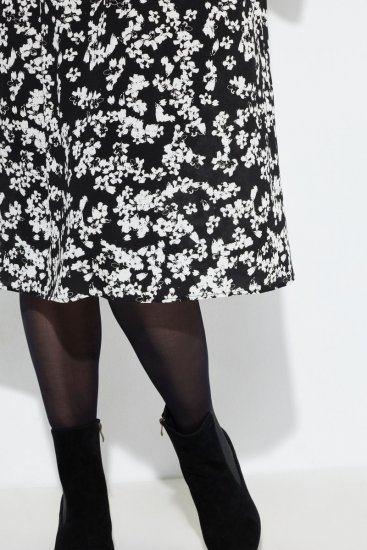 Ulla Popken 845825 Vestido midi de flores con manga 3/4 Negro - Vestidos midi - Vestidos midi de talla grande