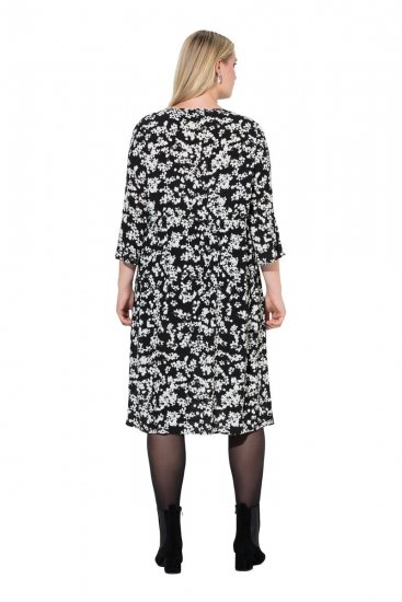 Ulla Popken 845825 Vestido midi de flores con manga 3/4 Negro - Vestidos midi - Vestidos midi de talla grande