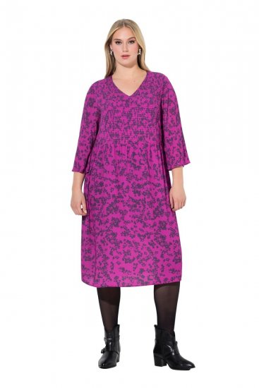 Ulla Popken 845825 Vestido midi de flores con cuello de pico Lila - Vestidos midi - Vestidos midi de talla grande