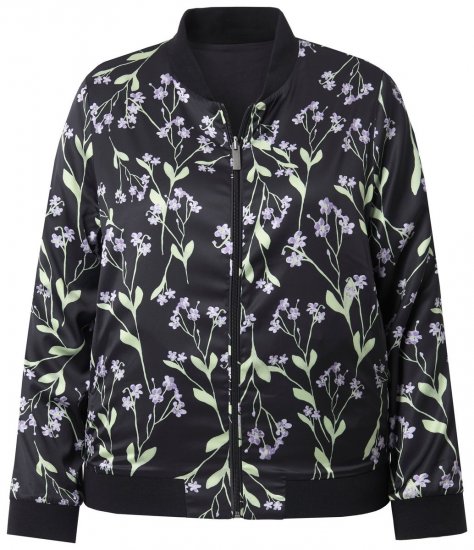 Ulla Popken 845841 Chaqueta reversible de flores con cuello college Negro - Chaquetas - Chaquetas para mujer en tallas grandes