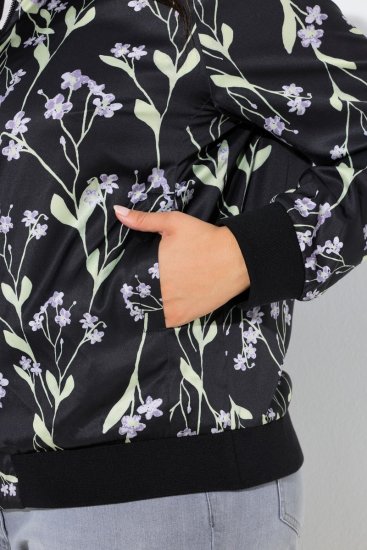 Ulla Popken 845841 Chaqueta reversible de flores con cuello college Negro - Chaquetas - Chaquetas para mujer en tallas grandes