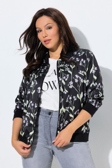 Ulla Popken 845841 Chaqueta reversible de flores con cuello college Negro - Chaquetas - Chaquetas para mujer en tallas grandes
