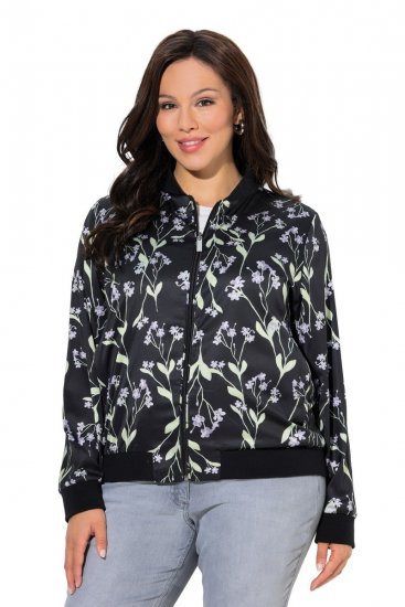 Ulla Popken 845841 Chaqueta reversible de flores con cuello college Negro - Chaquetas - Chaquetas para mujer en tallas grandes