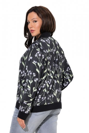 Ulla Popken 845841 Chaqueta reversible de flores con cuello college Negro - Chaquetas - Chaquetas para mujer en tallas grandes