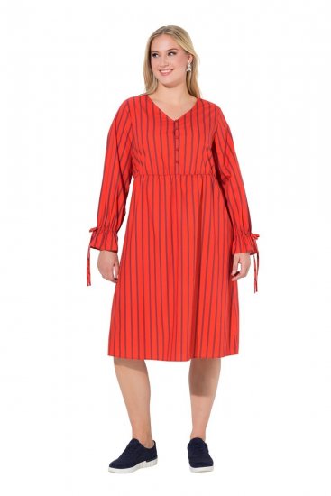 Ulla Popken 845863 Vestido midi de rayas con cinturón anudado Coral - Vestidos midi - Vestidos midi de talla grande