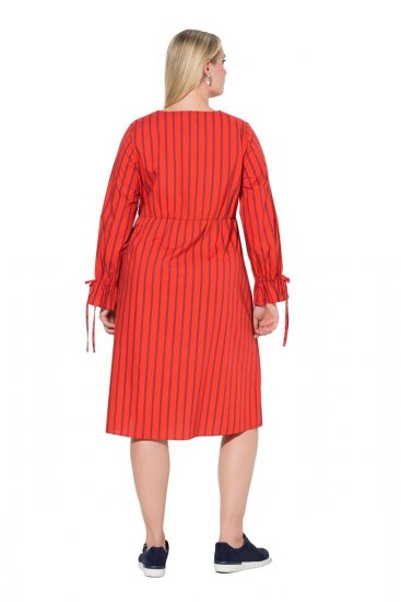 Ulla Popken 845863 Vestido midi de rayas con cinturón anudado Coral - Vestidos midi - Vestidos midi de talla grande