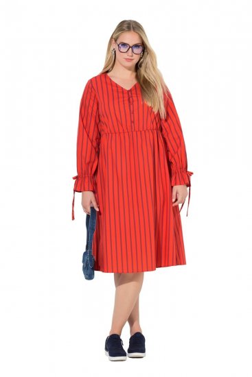 Ulla Popken 845863 Vestido midi de rayas con cinturón anudado Coral - Vestidos midi - Vestidos midi de talla grande