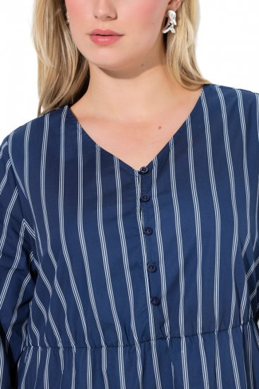 Ulla Popken 845863 Vestido de rayas con cuello de pico Azul marino - Vestidos - Vestidos para todas las tallas