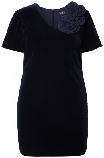 Ulla Popken 846051 Vestido de terciopelo de manga corta Azul marino - Vestidos de noche - Vestidos de fiesta de gran talla