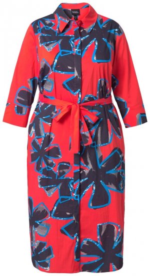 Ulla Popken 846164 Vestido camisero de flores Rojo - Vestidos midi - Vestidos midi de talla grande