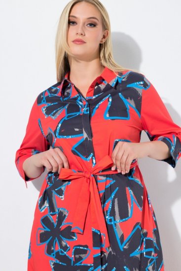 Ulla Popken 846164 Vestido camisero de flores Rojo - Vestidos midi - Vestidos midi de talla grande