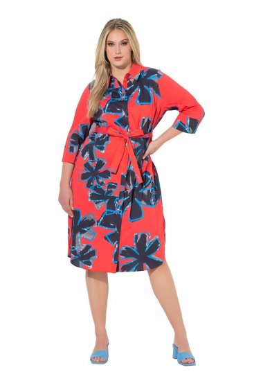 Ulla Popken 846164 Vestido camisero de flores Rojo - Vestidos midi - Vestidos midi de talla grande