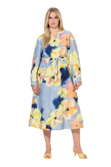 Ulla Popken 846330 Vestido largo de flores Azul claro - Vestidos maxi - Vestidos largos en tallas grandes