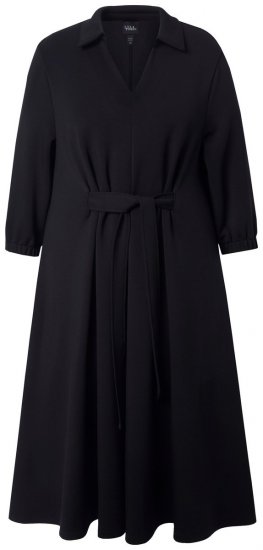 Ulla Popken 846373 Vestido midi con cinturón anudado Negro - Vestidos midi - Vestidos midi de talla grande