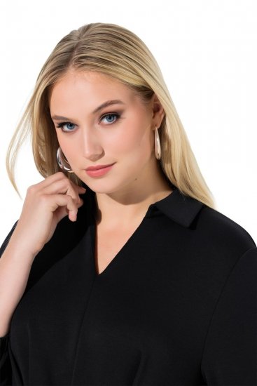 Ulla Popken 846373 Vestido midi con cinturón anudado Negro - Vestidos midi - Vestidos midi de talla grande