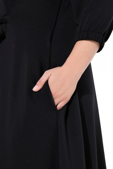 Ulla Popken 846373 Vestido midi con cinturón anudado Negro - Vestidos midi - Vestidos midi de talla grande