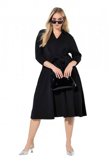 Ulla Popken 846373 Vestido midi con cinturón anudado Negro - Vestidos midi - Vestidos midi de talla grande
