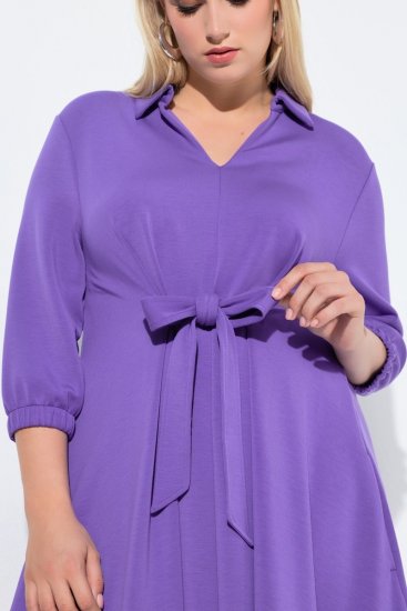 Ulla Popken 846373 Vestido de felpa evasé con manga 3/4 Lila - Vestidos - Vestidos para todas las tallas
