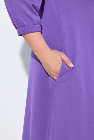 Ulla Popken 846373 Vestido de felpa evasé con manga 3/4 Lila - Vestidos - Vestidos para todas las tallas