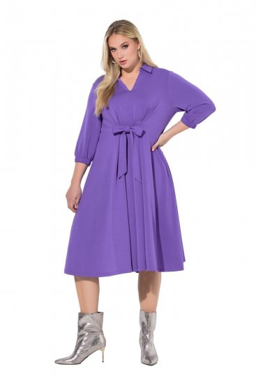 Ulla Popken 846373 Vestido de felpa evasé con manga 3/4 Lila - Vestidos - Vestidos para todas las tallas