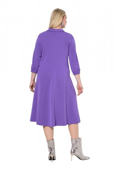 Ulla Popken 846373 Vestido de felpa evasé con manga 3/4 Lila - Vestidos - Vestidos para todas las tallas