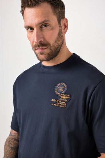 JP1880 846657 Camiseta bellyfit con parches Azul marino TALL - TALL camisas - Camisetas para hombres altos