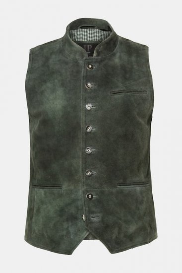JP1880 846808 Chaleco de serraje de cabra Oliva oscuro - Trachten & Oktoberfest - Ropa Oktoberfest en tallas grandes (Trachten)