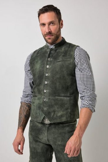 JP1880 846808 Chaleco de serraje de cabra Oliva oscuro - Trachten & Oktoberfest - Ropa Oktoberfest en tallas grandes (Trachten)