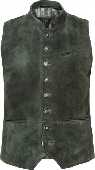 JP1880 846808 Chaleco de serraje de cabra Oliva oscuro - Trachten & Oktoberfest - Ropa Oktoberfest en tallas grandes (Trachten)