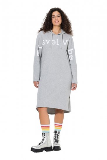 Ulla Popken 846886 Vestido de felpa con capucha Gris jaspeado - Vestidos sudadera - 