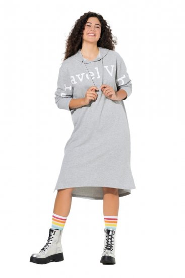 Ulla Popken 846886 Vestido de felpa con capucha Gris jaspeado - Vestidos sudadera - 