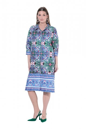 Ulla Popken 846952 Vestido camisero de flores Blanco - Vestidos midi - Vestidos midi de talla grande