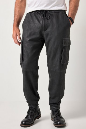 JP1880 847064 Pantalón cargo de napa de cordero Negro - Pantalones de cuero para hombre en tallas grandes - Pantalones de cuero tallas grandes