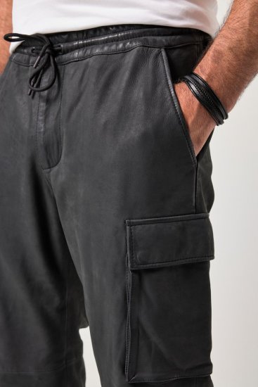 JP1880 847064 Pantalón cargo de napa de cordero Negro - Pantalones de cuero para hombre en tallas grandes - Pantalones de cuero tallas grandes